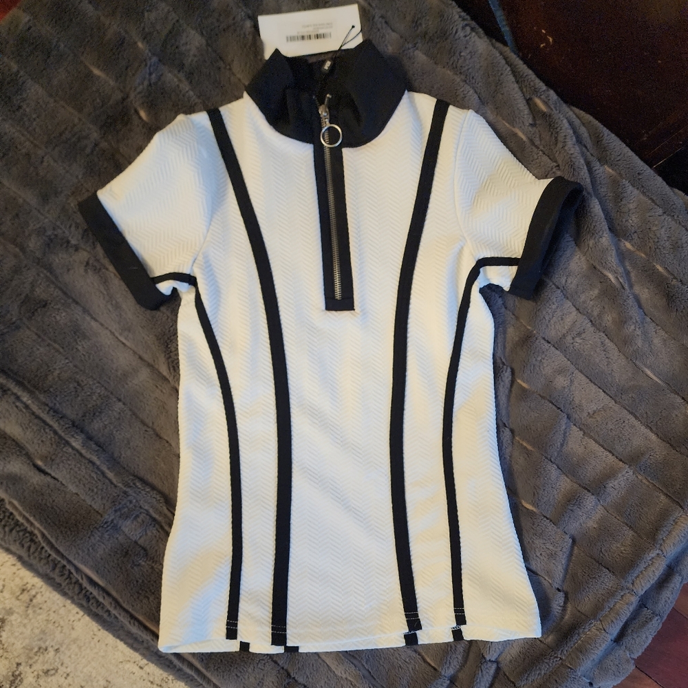 NWT Karen Millen Zip Neck Textured Top US Size 4  which is an XS